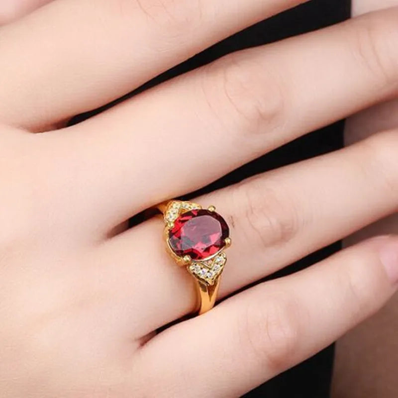 24K gold garnet AU999 pure gold ring natural red crystal inlaid open adjustable ring female