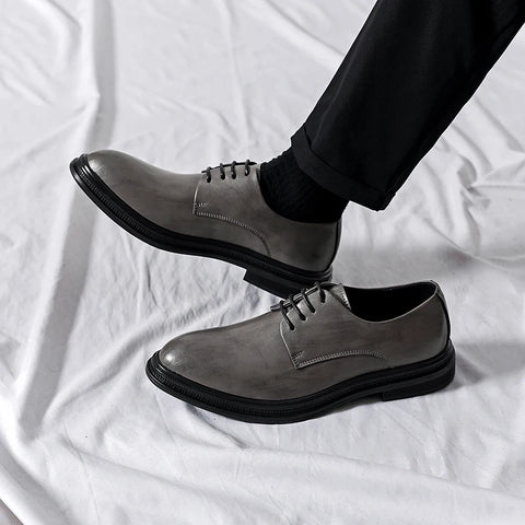 New Classic Mens Oxford Dress Shoes Black Gray Brown Genuine Leather Calfskin Men's Shoes Handmade Lace Up Formal Wedding Shoes