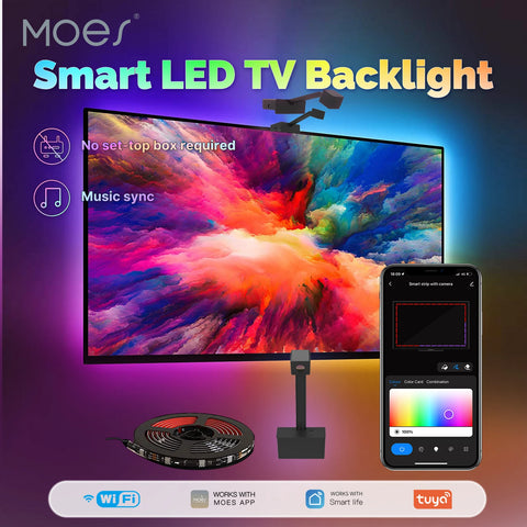 MOES Smart WiFi Ambient TV Backlight No Set-Top Box Required Music Sync LED Light Strip Timing Fucntion Multiples Scenes