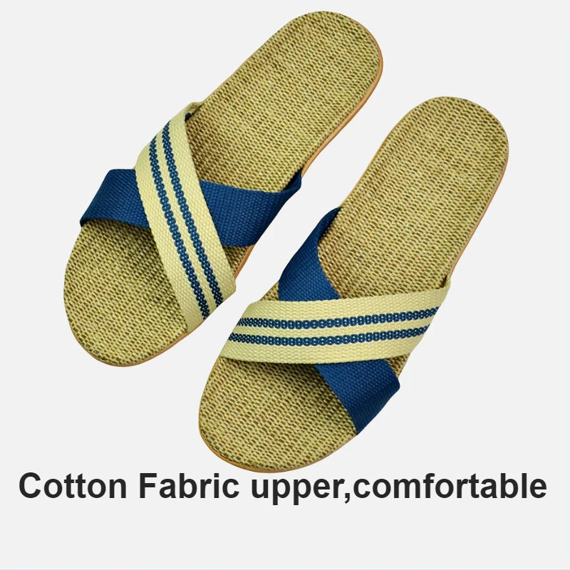 Natural linen slippers summer home indoor sandals