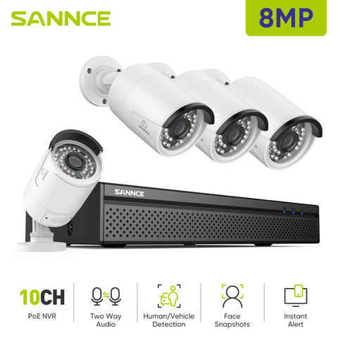 SANNCE 5MP POE Video Surveillance Cameras System 8CH H.264+ 8MP NVR Recorder 5MP Security Cameras Audio Recording POE IP Cameras