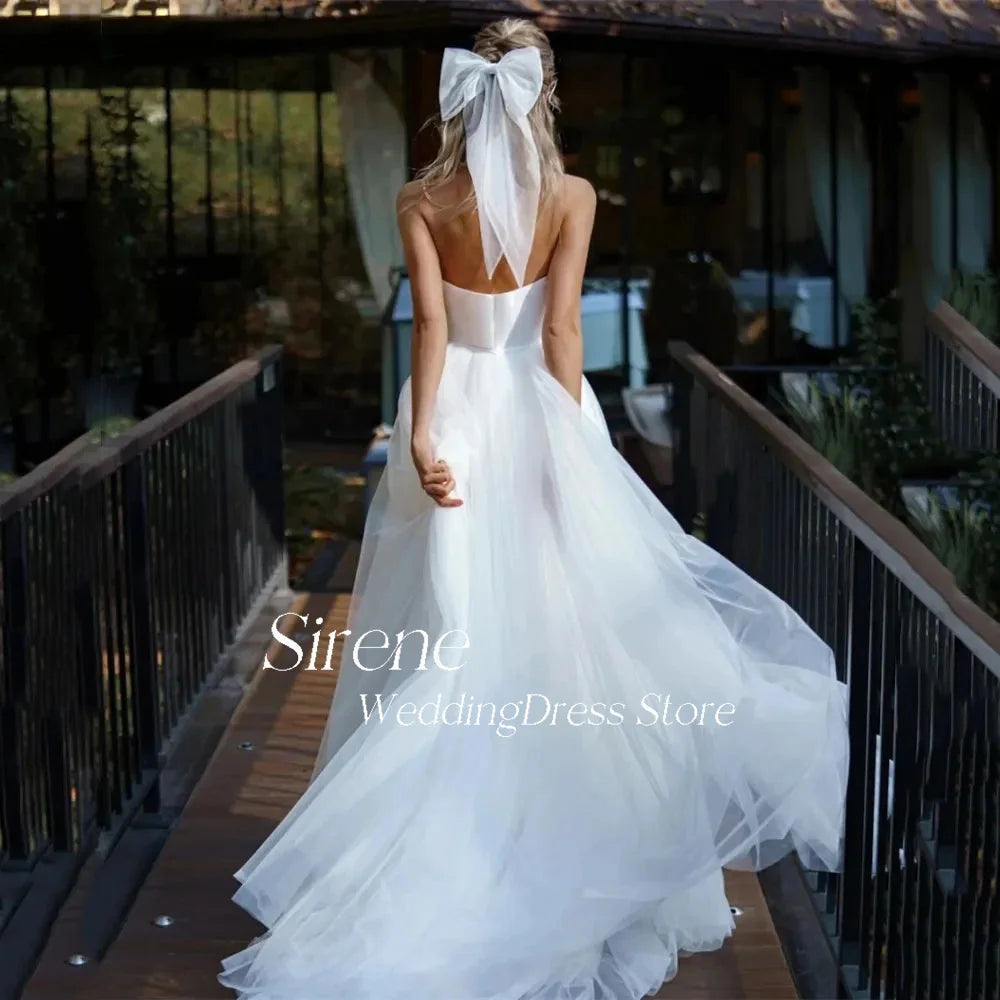 Sirene Elegant Off Shoulder Strapless Tulle Wedding Dress