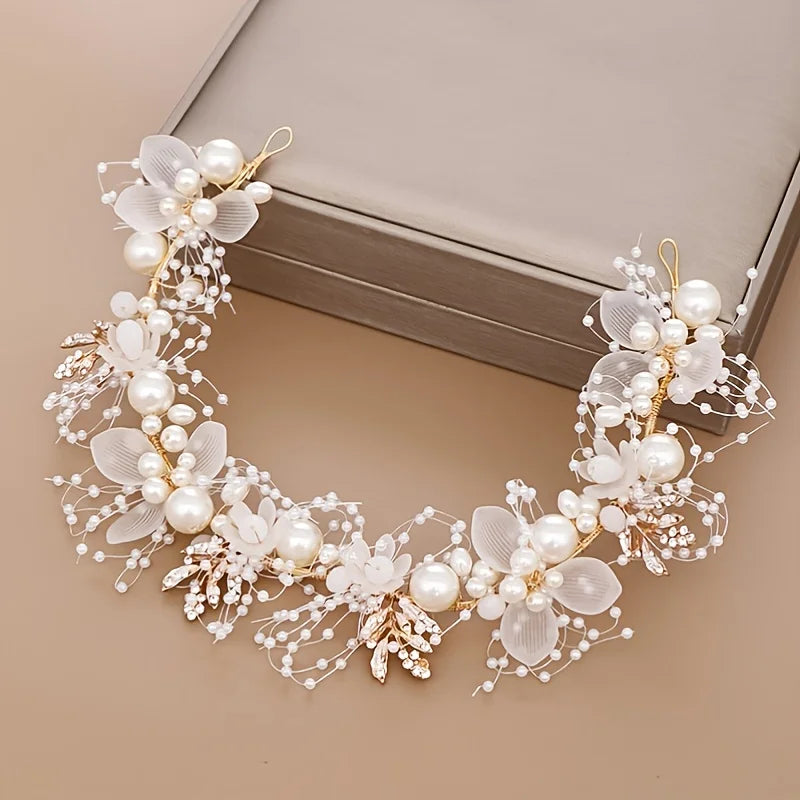 Pearl Flower Headband Bridal headdress Wedding Crown Fashion The wreath bracelet Band Tiaras Crystal Headpiece Hair Jewelrys