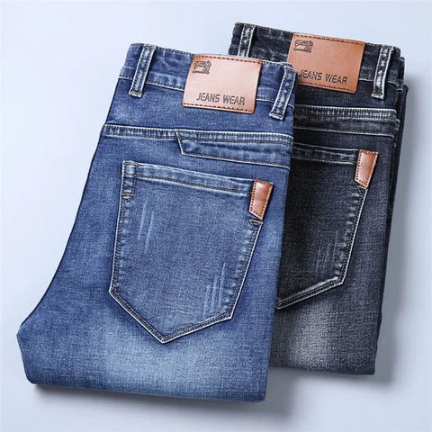 Men Autumn Jeans High Quality Famous Brand Stretch Straight Slim Fit Blue Men's Jeans Classic Denim Casual Pants Long Trousers