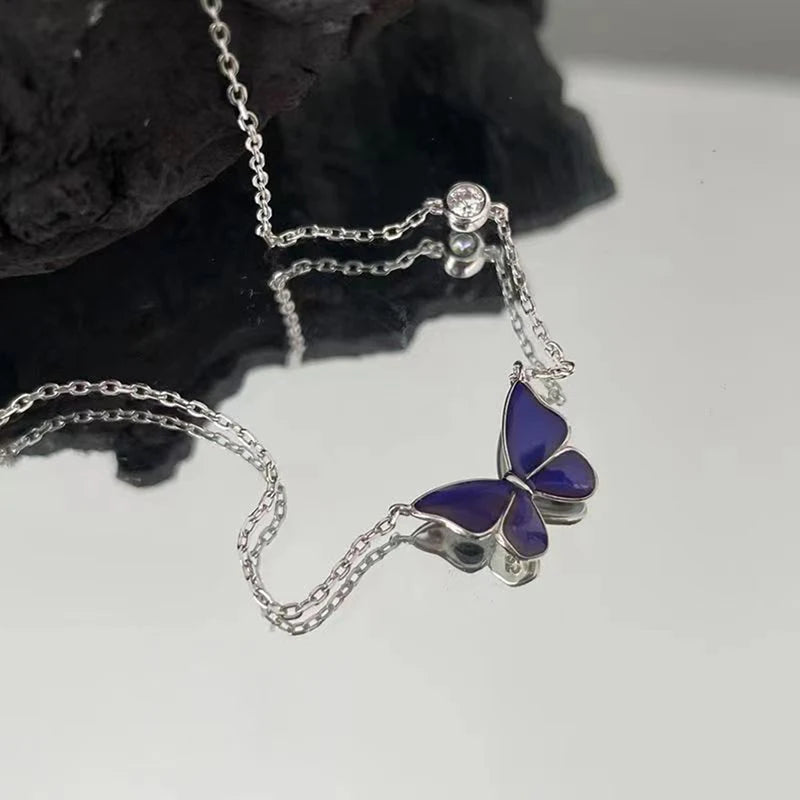 Mood Necklaces Butterfly Pendant Necklace Temperature Control Color Change Necklace Stainless Steel Chain Jewellery Women