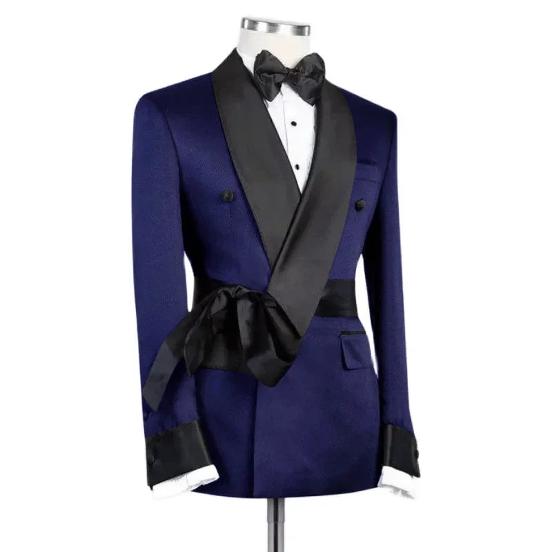 Men's Jacket Black Belt Shawl Lapel Slim Fit Double Breasted Clothing Groomsmen Suit New Fashion Business Wedding Tuxedo Blazer