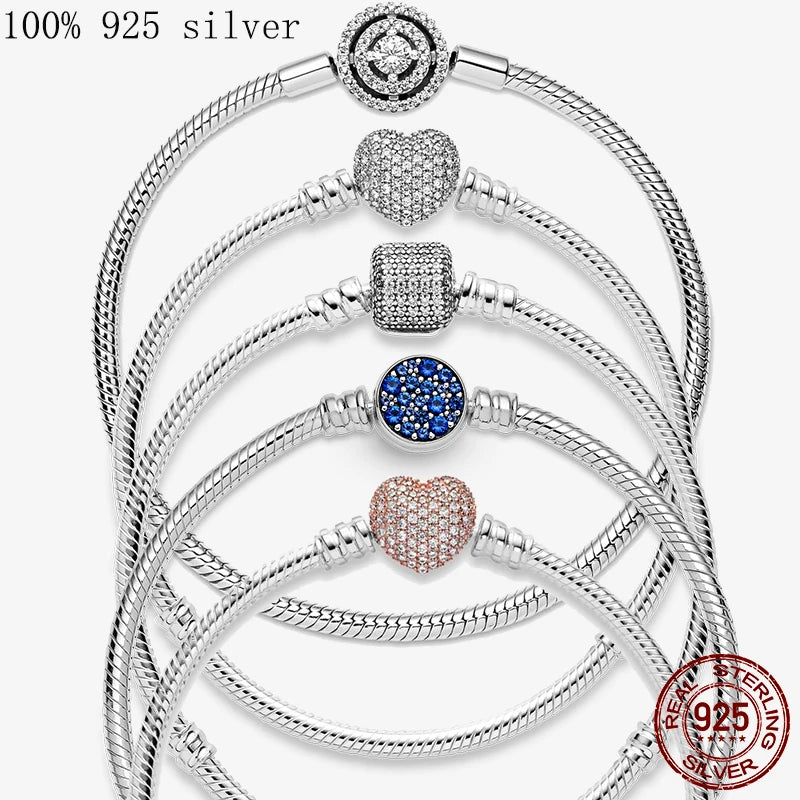 Bracelet Silver 925 Original 17-20CM Star Moon Sun Four Leaf Clover Green Zircon Bracelets Fit DIY Charms Birthday Jewelry Gifts