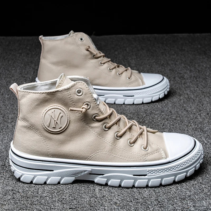 Men High Top Canvas Shoes Summer Breathable Lace-up Sneakers