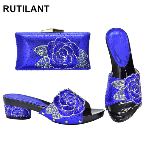 Latest Design Italian Shoes with Matching Bags Set Decorated with Rhinestone Bag and Shoes Set Italy Womens Dress Shoes Open Toe