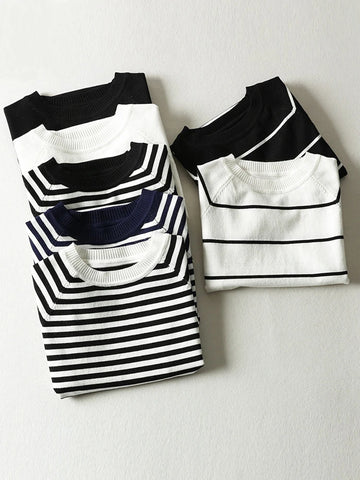 Summer Short Sleeve Striped Pullover Women Sweater