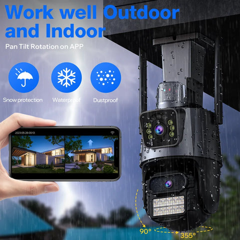 8MP 4K PTZ WiFi Camera Outdoor Color Night Vision Dual Lens Dual Screen Auto Tracking Video Surveillance Security Camera Onvif