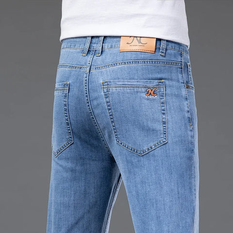 Men's Thin Straight Jeans Smooth Fabric