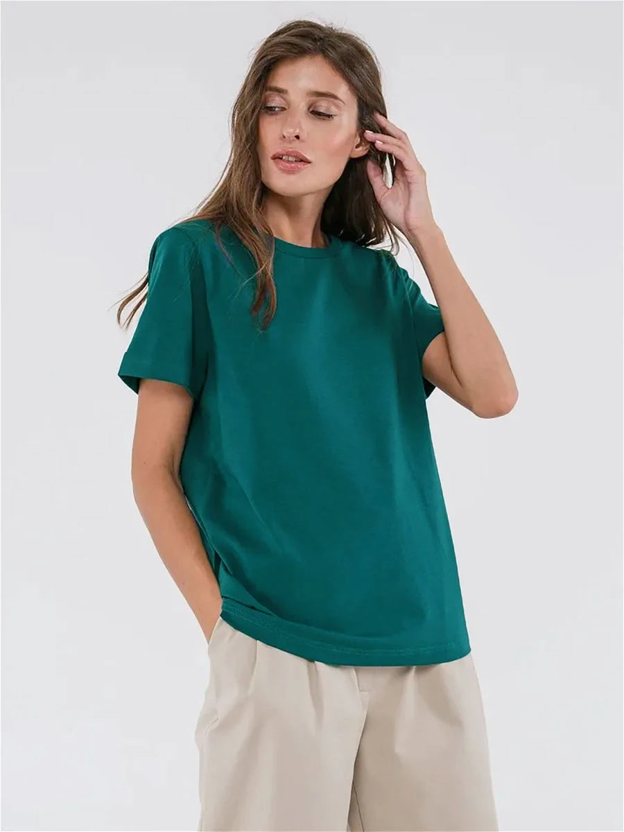 Basic Fashionable Solid Lady Short Sleeve Loose Tops Shirts