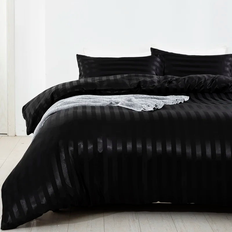 3 Pieces Satin Striped Duvet Cover Set