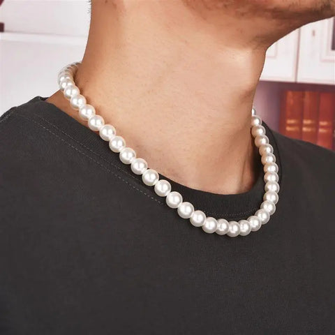 New Trendy Imitation Pearl Necklace For Men Temperament Simple Handmade Strand Bead Necklace Men Fine Jewelry Wedding Gift