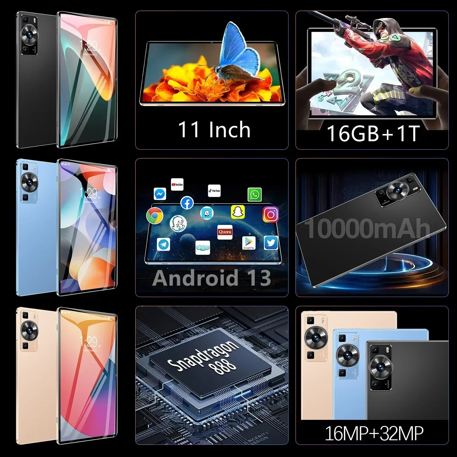 New Global Original Version HAUWEI P60 Pro Tablet  Android 13 16GB+1T 11 Inch 4K 10000mAh 5G Dual SIM Phone Call GPS WiFi Tablet