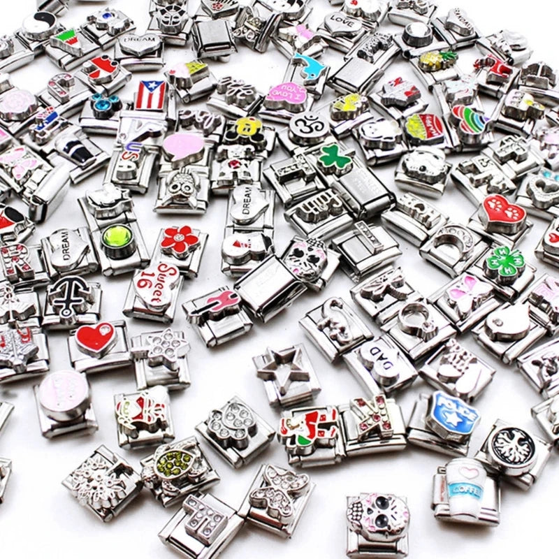 Pack of 10 Italian Charm Links Vintage Square Beads Alloy Material Jewelry Findings for DIY Bracelet Jewelry Making