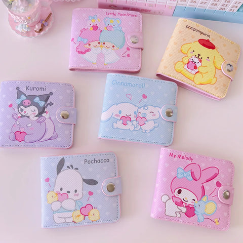 New Sanrio PU Card Holder Women's Wallet Hello Kitty Kulomi Melody Cinnamoroll Portable ID Card Coin Purse Cute Girls Gifts