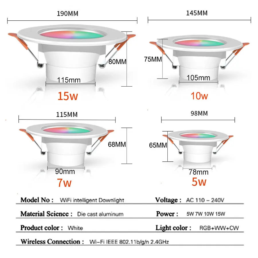 WiFi Smart LED Downlight Zigbee Down Light Dimmable Round Spotlight 5W 7W 10W 15W Color Change Alexa Google Home Vocie Control