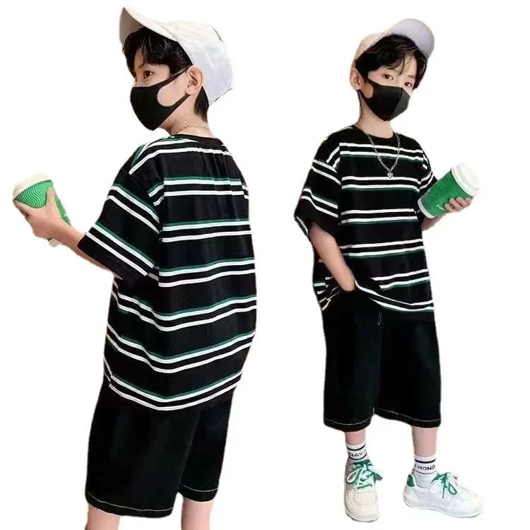 Summer Children's Clothing New Korean Style Boys' Short-sleeved T-shirt Children's Half-sleeved Striped Top Sportswear T-shirt