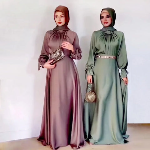 Fashion Abaya Dubai Turkish Kaftan Ramadan Eid Satin Loose Long Dress For Muslim Women Arab Female Dress Islamic  African