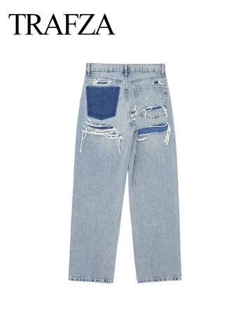 Fashion Women Casual Loose High Waist Blue Denim Harem Pants