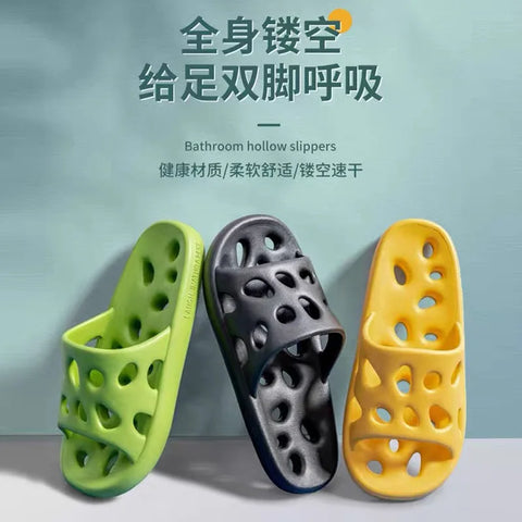 Bathroom Slippers Women Leaking Sandals Cheese Slides Summer Eva Shoes For Men Soft Anti-Slip Flip Flops Couples Indoor Slipper