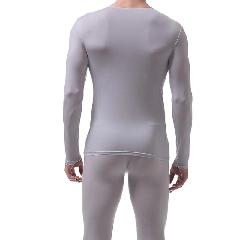 Men Long Johns Mens Seamless Thermal Underwear Suit Sexy Ultra-thin Translucent Home Lounge Men Undershirt Leggings 2 Piece/Sets