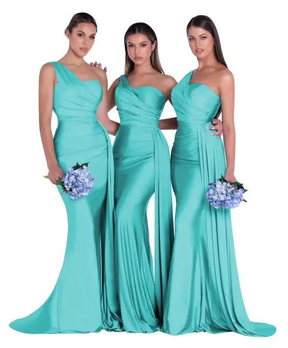 royal blue bridesmaid dresses women for wedding new satin one shoulder sexy mermaid vestidos para bodas mujer invitada chic