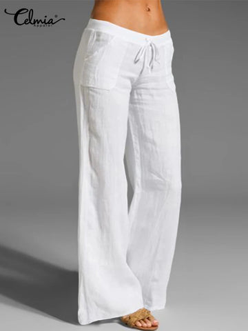 Summer Cotton Pantalon Women Drawstring Linen Pants