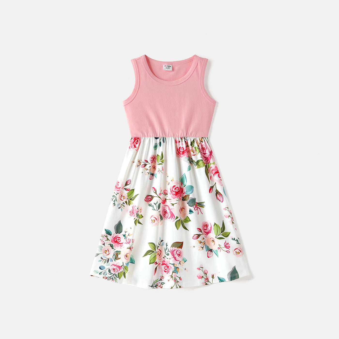 PatPat Family Matching Outfits 95% Cotton Short-sleeve Colorblock Polo Shirts and Floral Print Naia Spliced Tank Dresses Sets