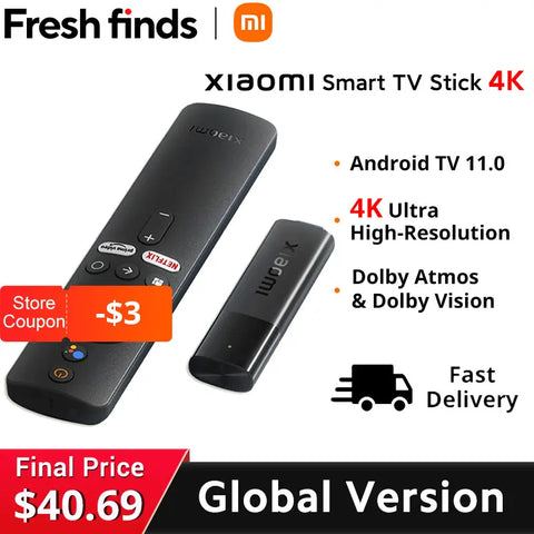 [World Premiere] Global Version Xiaomi Mi TV Stick 4K Android 11 BT5.0 TV Dongle Portable Streaming Media Multi Language