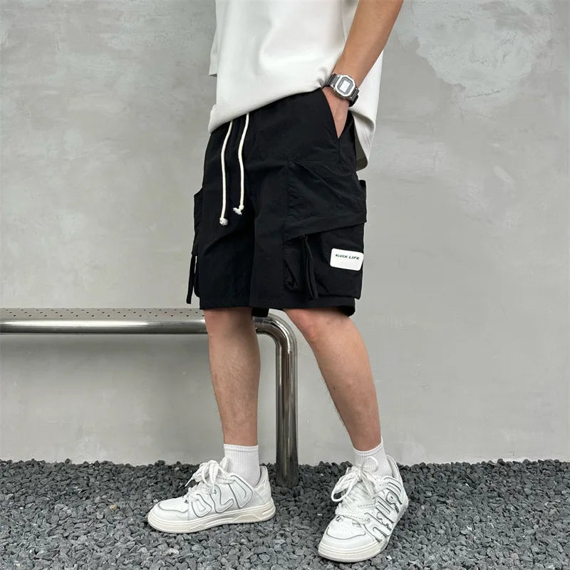 Quick Drying Summer Multi Pocket Thin Solid Color Simple Loose Cargo Shorts Men's Casual Trendy Sport Five Point Pants