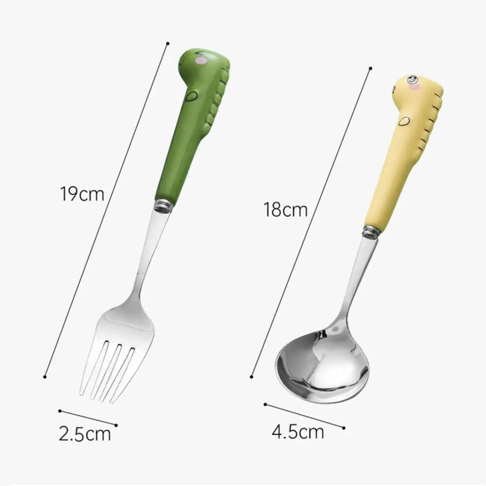 Baby Gadgets Tableware Cartoon Dinosaur Children Utensil Stainless Steel Toddler Dinnerware Cutlery Food Feeding Spoon Fork