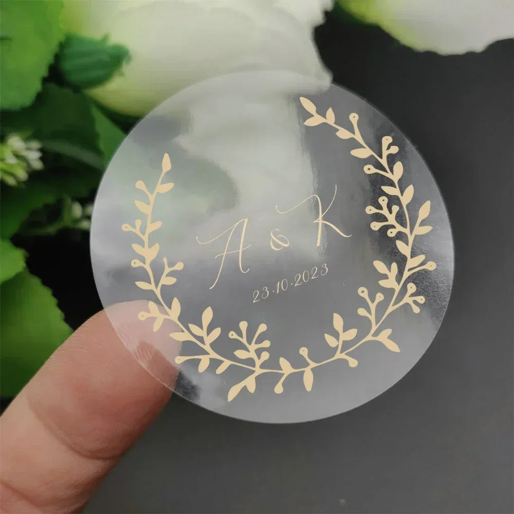 50pcs Personalized Custom Gold Foil Sticker Wedding Special Round Sticker Bridal Gift Party bodas y eventos decoración