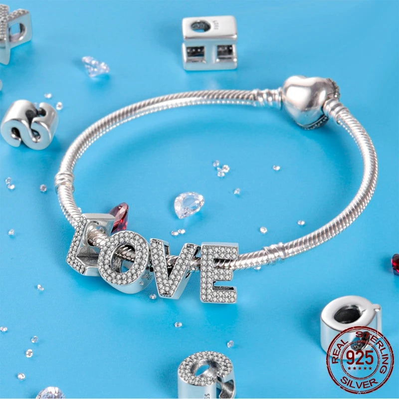 925 Sterling Silver LOVE Letter Pandora Charms Bracelet