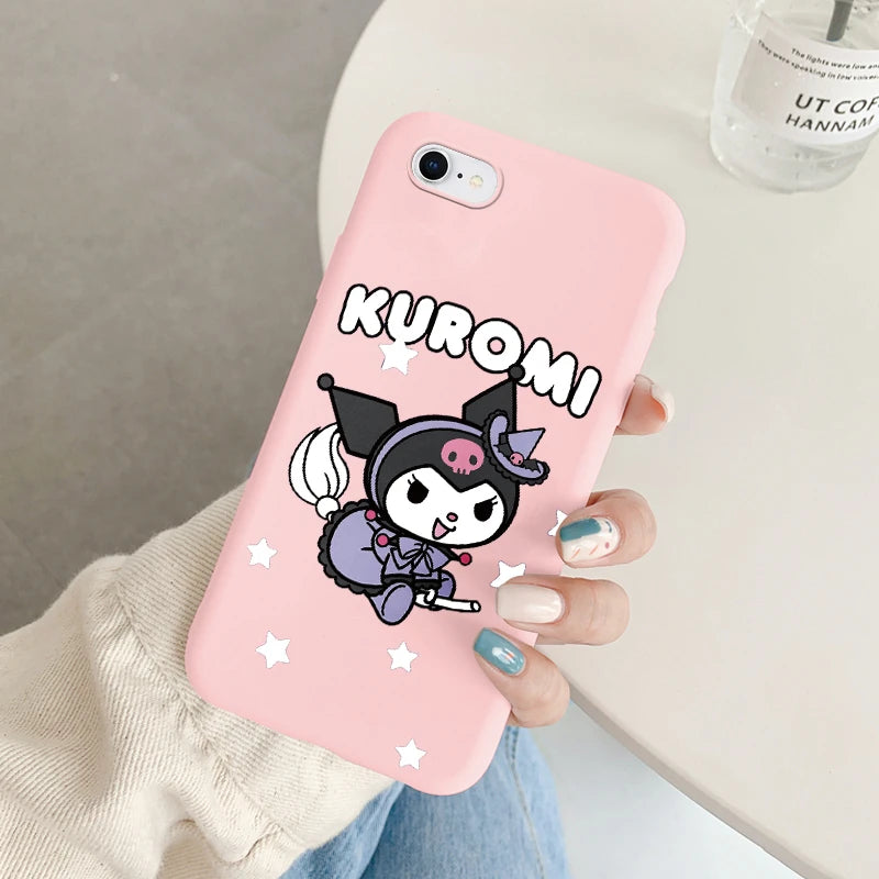 Phone Case for For Apple iphone 6 7 8 Plus SE 2022 Girls Anti-drop Cartoon Cinnamoroll Kuromi Hello Kitty Silicone Printed Cover