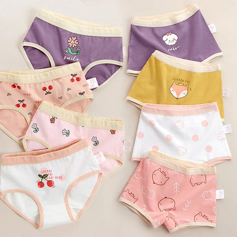 Girls Panties Kids Cotton Underwear Children's Briefs Cherry Cartoon Short 4Pcs/lot