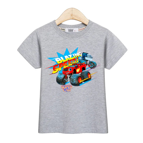 3-13T Baby Boys Monster Truck T-shirt Children Short Sleeved Cotton Clothing Summer Cartoon Shirt