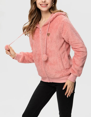 Women's Full Zip Polar Hooded Jacket Lightweight Long Sleeve Sweatshirt