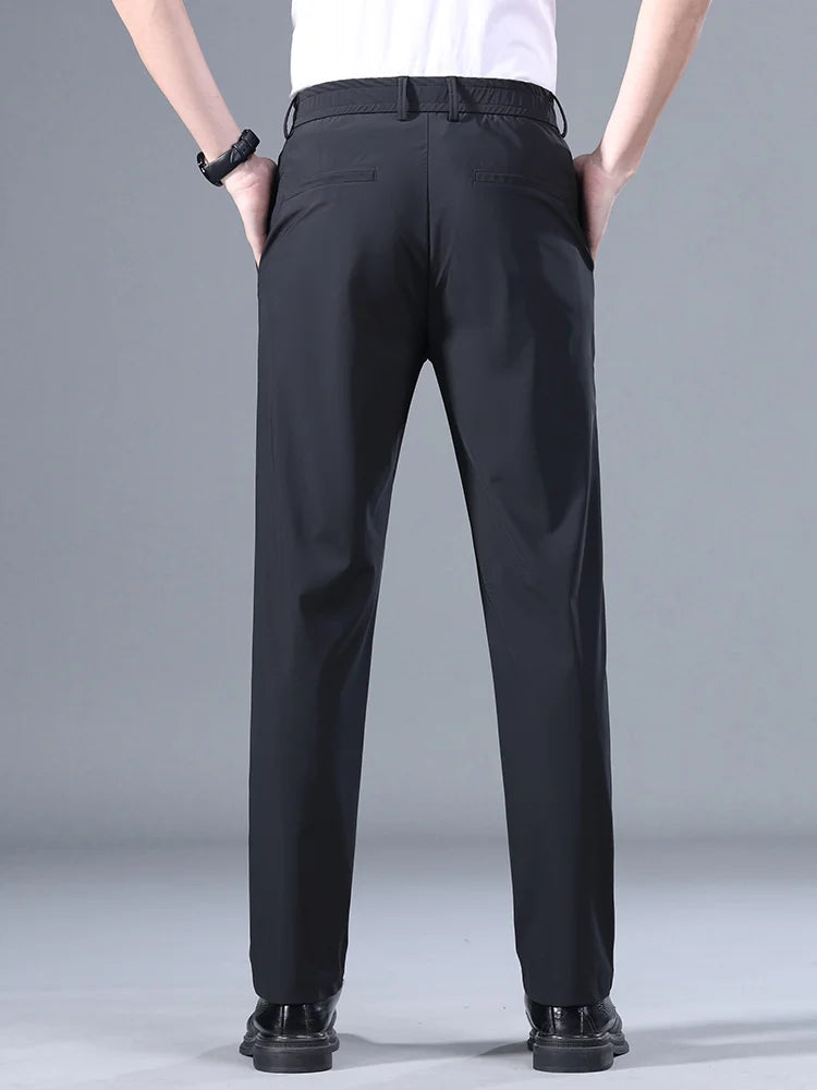 Elastic Waist Korean Classic Thin Black Gray Blue Casual Suit Pants Male Brand