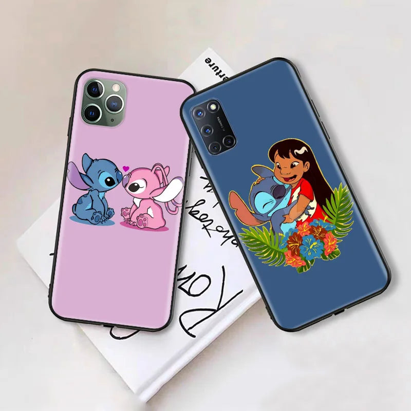 Black Case for iPhone 6 6s 5 5s 7 8 SE XR Plus 15 Pro Max Cover Z-63 Lilo & Stitch