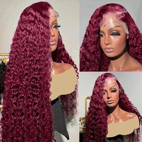 Frontal Wigs 250% Deep Wave Transparent Lace Front Wig Human Hair