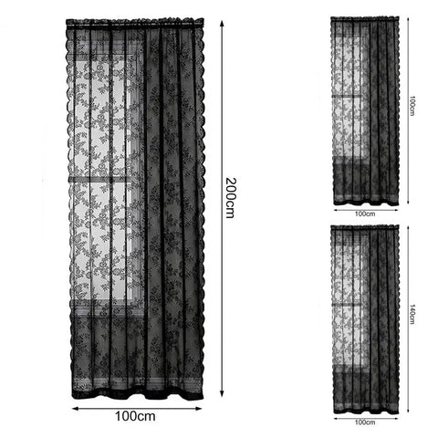 Lace Curtain Airy Sunscreen Thin Dustproof Washable Decorative Tear Resistant Floral Patterned Black Lace Sheer Curtain For Home