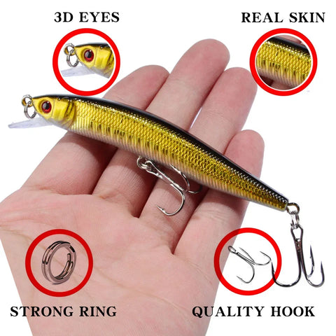 1Pcs Minnow Fishing Lure 95mm 8g Floating Hard Bait Wobbler Jig Bait Crankbait Carp Striped bass Pesca Fishing tackle SwimBait