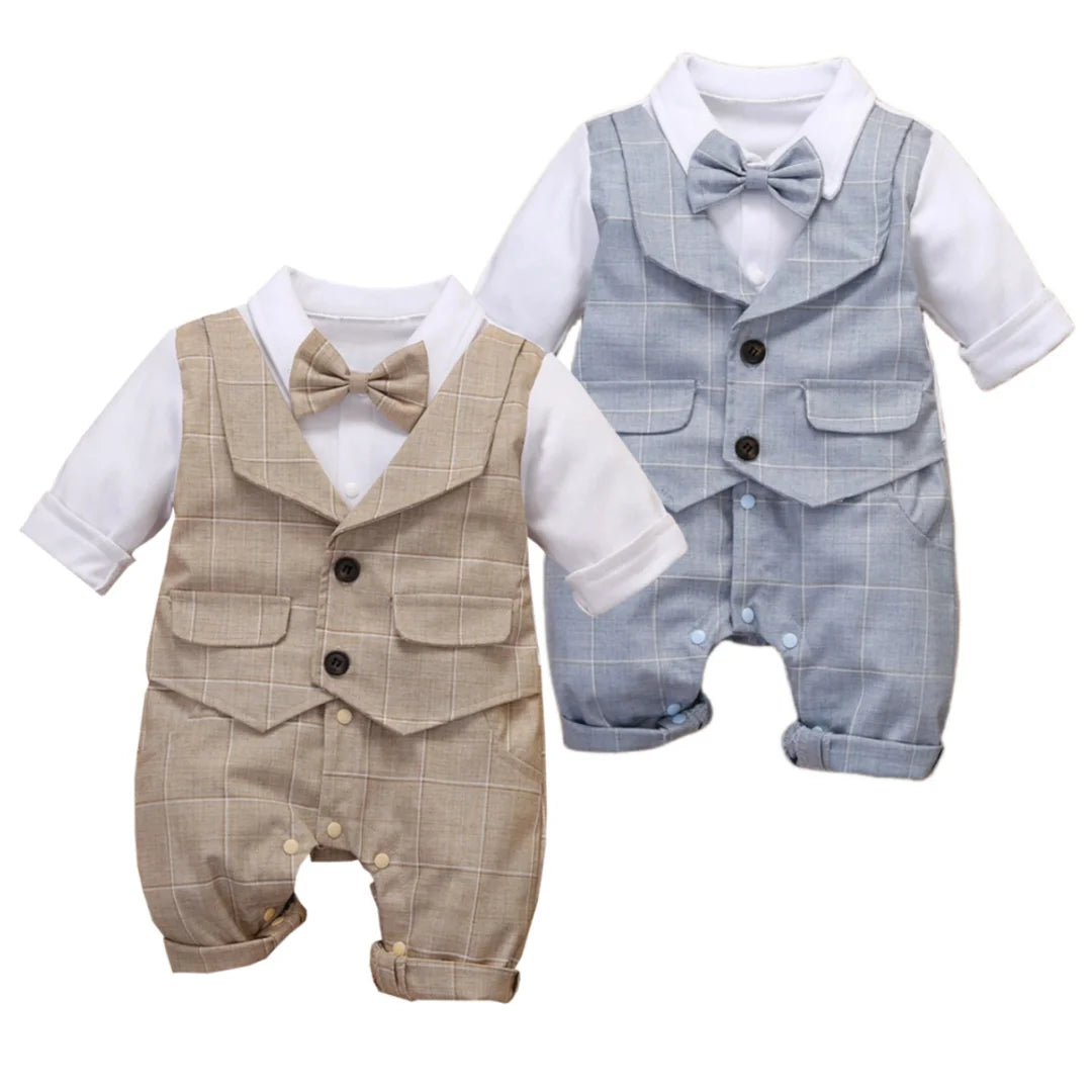 3-24M Formal Anniversary Dress Toddler Child Cotton Party Suit Infant Plaid Outfit Clothes Newborn Boy Vest Romper Baby Birthday