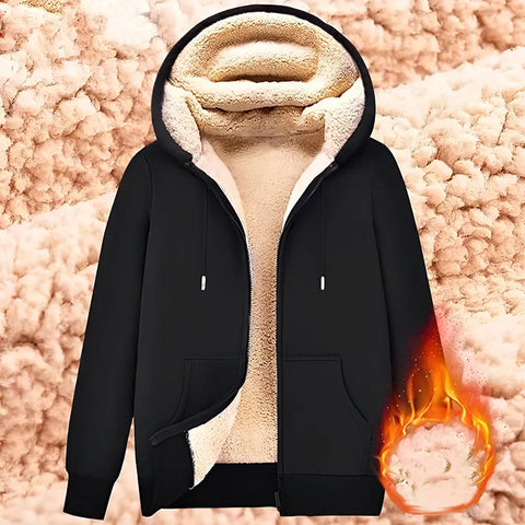 Men and Woman Winter Pure Color Plush Lined Cardigan Hoodie