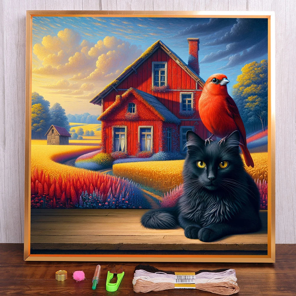 Animal Pet Cat Pre-Printed Cross-Stitch Embroidery Full Kit DMC Threads Painting Knitting Needlework Sewing Sales Magic Mulina