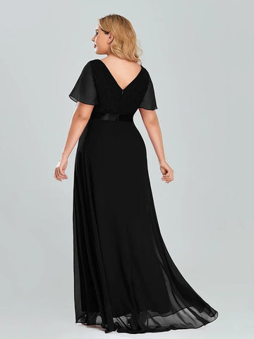 Women's Plus Size Evening Dress Long Simple Elegant V Neck Ruffled Chiffon Formal Wedding Party Dress Bridesmaid Dress Ballgown