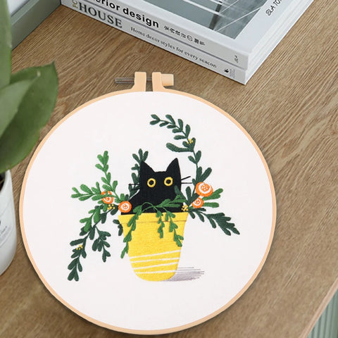 Embroidery Kits Cat Landscape Embroidery Stitching Kits With Hoop Art  Needle Thread DIY Crafts Ornament Sewing Accessorie